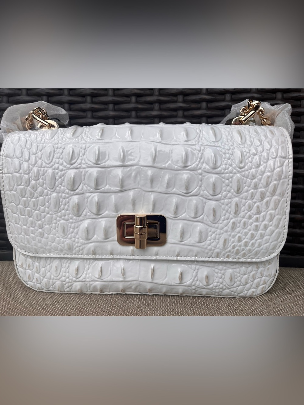 NWT Brahmin ROSA in SEA SALT WHITE Convertible Chain & Leather Strap Bag